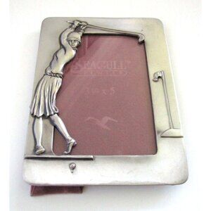 Vintage Seagull Canada Pewter Woman Golfer Scene Picture Frame - 1990 - 3.5 x 5
